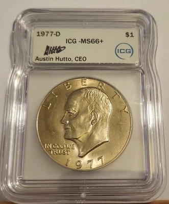 1977-D Eisenhower Dollar $1 ICG MS66+ PLUS AUSTIN HUTTO SIGNED - Image 1 of 4