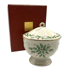 Piatto caramelle vintage Lenox Holiday coperto piedi Natale agrifoglio e bacche - Foto 1 di 13