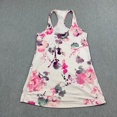 Regata Lululemon Feminina 6 Branca Rosa Floral Todo Yogi Racerback Yoga Gym - Imagem 1 de 4