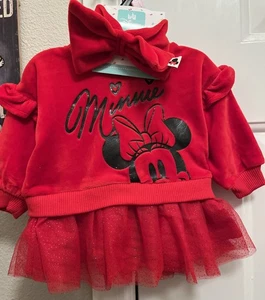 Vestito neonato 0/3 mesi rosso brillante morbido velluto MINNIE MOUSE DISNEY BABY-NUOVO CON ETICHETTE - Foto 1 di 2