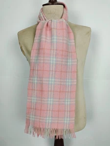 Burberry genuine vintage nova check Pink 100% Lambswool winter Scarf Scarves - Picture 1 of 5