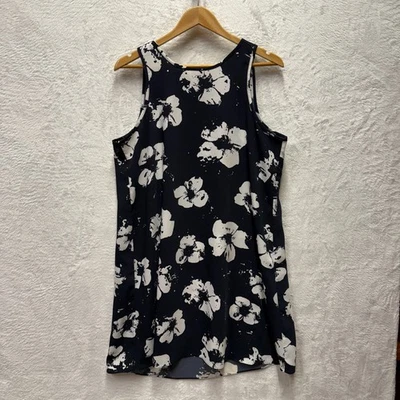 Alfani Floral Shift Dress Womens 14 Blue Hawaii Vacation Sleeveless Keyhole Back - Image 1 of 4