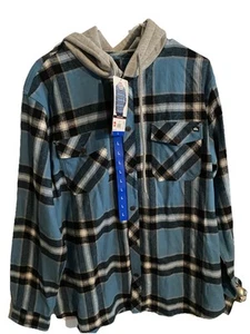Quicksilver Hooded Flannel Button Up Outerwear Men's Large Size Blue New w Tags - Picture 1 of 9