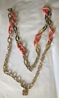 Винтажная золотистая и оранжевая эмалированная цепочка ожерелье Anne Klein 19,5 дюйма - Изображение 1 из 4