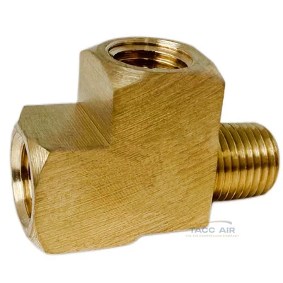 1/4" NPT Solid Brass Branch Tee Fitting 3 Way With 2 Female And 1 Male Threads - Image 1 of 4