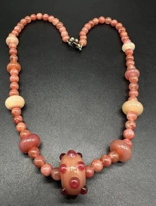 Vintage Kunst Glas Edelstein rosafarbene Perlen Halskette 18 Zoll - Bild 1 von 11