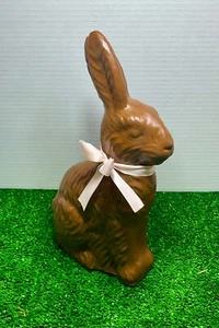 Large Faux Chocolate Easter Bunny Rabbit Decor Prop Gift Pink Bow Fake Bake Food - Picture 1 of 2