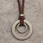 Retro Double Ring Alloy Pendant Necklace Men's And Women's Adjustable Rope