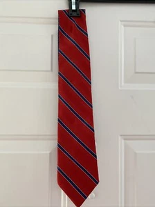 Tommy Hilfiger Necktie 100% Silk Striped Red White & Blue - Made in USA! - EUC - Picture 1 of 3