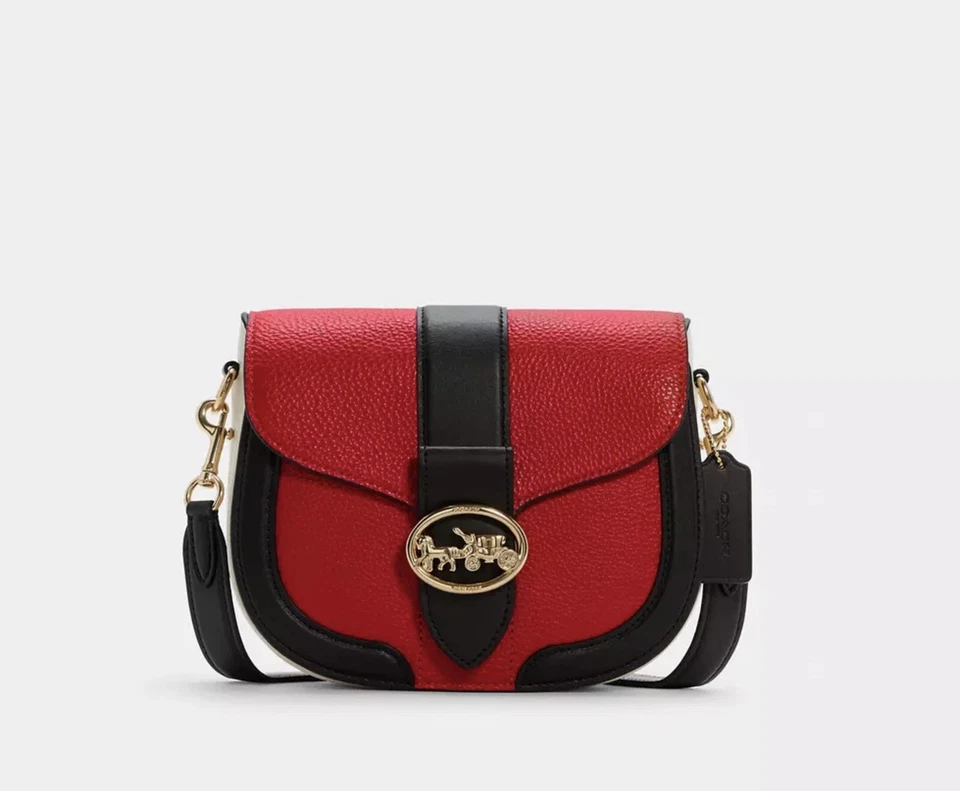 Coach Georgie Saddle Bag In Colorblock GOLD/CHERRY MULTI Style# C3596