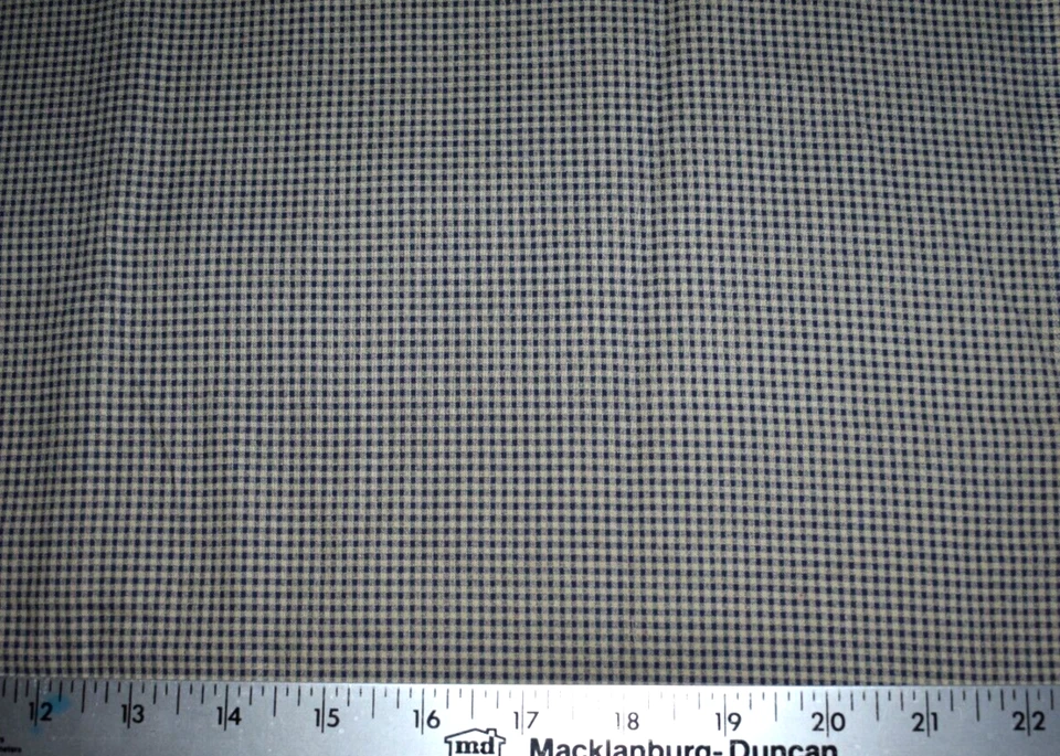 TINY CHECKS NAVY  BLUE  & TAN  100% COTTON FABRIC   30X44  INCHES - Image 1 of 1
