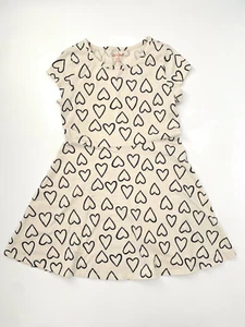 Cat & Jack Ivory with Black Hearts Fit & Flare Cotton Girl's Dress Size M 7/8 - Picture 1 of 5