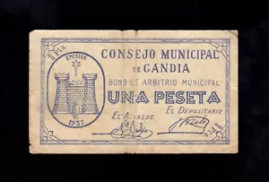 F.C. GANDIA (VALENCIA) , 1 PESETA , SERIE A , MBC- , SUCIO . - Picture 1 of 2
