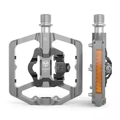 Pedales de bloqueo para bicicleta de montaña GEWAGE 2 en 1 reflectantes SPD MTB bicicleta pedal plano 9/16 Foto 1 de 4