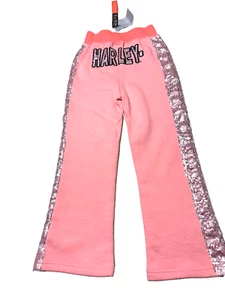 Harley Davidson Sweatpants Girls Youth Size 6 Orange Sequins - Picture 1 of 6