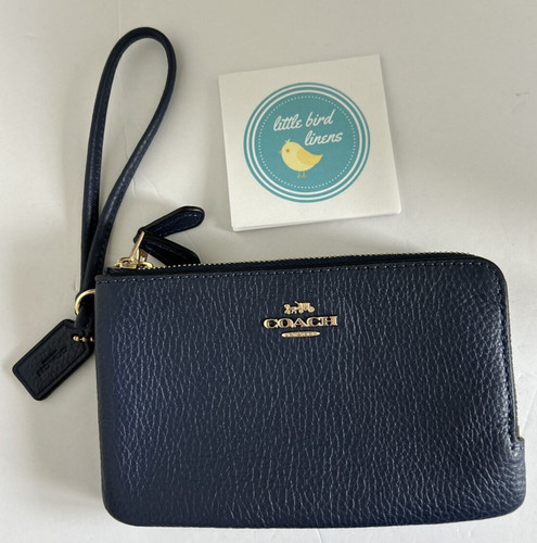 Nuovo braccialetto Coach blu cobalto doppie cerniere etichette cinturino da polso 4"" x 6 5"" in pelle