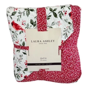 Laura Ashley Jolly Cardinals Evergreen Full/Queen Winter Quilt & Shams Set NWT - Picture 1 of 8