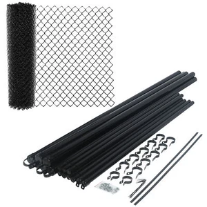 ALEKO DIY Chain Link Steel Fence 6X50 ft 9.5 AWG PVC Coated Complete Kit Black - Picture 1 of 12