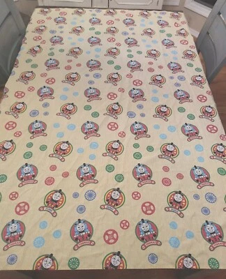 SÁBANA PLANA TOMAS THE TRAIN NIÑO 43" X 58" tela a rayas amarillas vintage  Foto 1 de 3