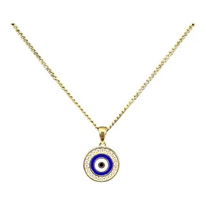 9ct 9k Yellow Gold Round Evil Eye Charm Pendant 9mm. Brand New - Picture 1 of 7