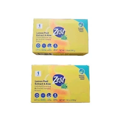 ZEST Hydrating & Deodorizing SOAP LEMON PEEL EXTRACT & ALOE, (2) 7.05 oz Bar NEW - Image 1 of 2