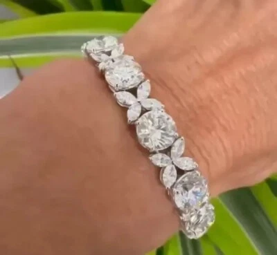 Brazalete Tenis Fn Oro Blanco 14k Circonita Cúbica Corte Redondo y Marquesa 19 quilates 8.5" Foto 1 de 4