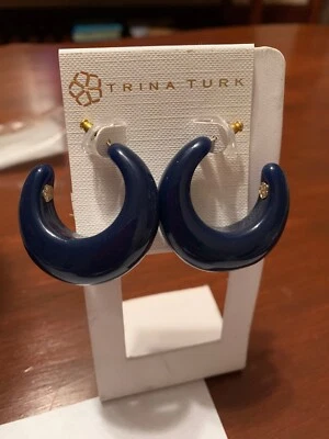 Brincos de argola Trina Turk tom dourado resina azul marinho novo com etiquetas A25 - Imagem 1 de 4