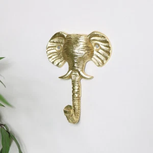 Cabeza de elefante dorado montado en la pared gancho de abrigo selva tropical decoración del hogar accesorio - Imagen 1 de 2