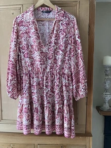 Zara Pink & Cream Floral Dress Size XL - Picture 1 of 9