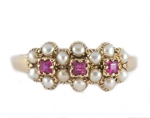 Anillo Aniversario Oro Amarillo Sólido 9ct RUBÍ Natural y Perla Talla N - Imagen 1 de 4