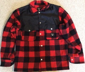 WOOD’N TRAIL Men’s Small Buffalo Plaid Wool Jacket Button Up Red Black - Picture 1 of 5