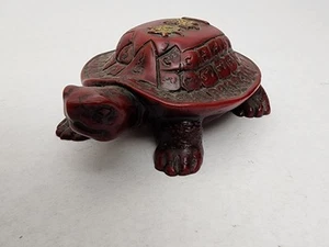 Vintage Miniature Deep Red Resin Sea Turtle Asian Art Figurine Sculpture Decor - Picture 1 of 8
