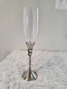 Ornate Silvery Stemmed Heart Toasting Champagne Flute Glass-Wedding, Lovers - Picture 1 of 11