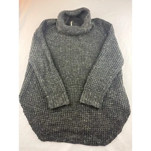 Free People Speckled Chunky Knit Turtleneck Sweater Oversized Relaxed Fit Gray M - Picture 1 of 9