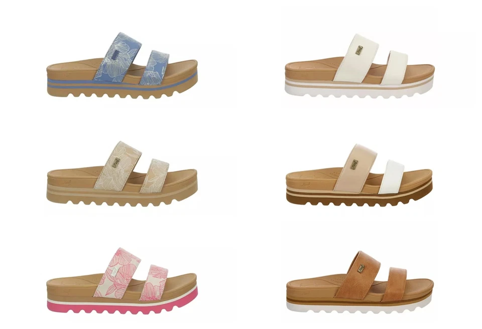 REEF ЖЕНЩИН ПОЛОСАТЫЙ ГОРИЗОНТ КОЖАНАЯ ПЛАТФОРМА ЛЕГКИЙ СЛАЙД САНДАЛИИ - Изображение 1 из 1