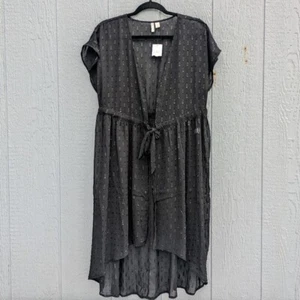 Cato Sheer Duster Cardigan Lg Cover Up Black Witchy Whimisgoth Metallic Texture - Picture 1 of 10