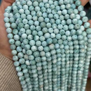 100 % echte Dominica hochwertige natürliche blaue Larimar Edelstein runde Perlen - Bild 1 von 13