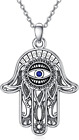 Hamsa Evil Eye Necklace S925 Sterling Sliver Hamsa Hand Necklace For Women Hamsa