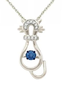 10K White Gold Diamond Cat Pendant Blue and White Twinkle Diamond Kitty .20ct - Picture 1 of 3