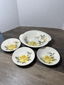 Vintage J&G Meakin England Studio Ware Yellow Rose Flower Bowl Dish ~Set 4~ HTF - Picture 1 of 10