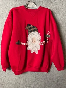 Christmas Pullover Womens XL Red Sweatshirt Santa Face Lace Jennifer Moore - Picture 1 of 14