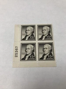 US 1053 Hamilton $5 Plate Block Of 4 Extra Fine Mint Never Hinged - Picture 1 of 4