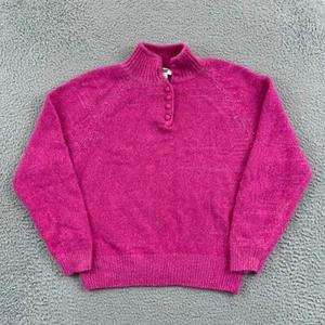 Vintage De Rotchild Sweater Womens L Pink Mock Neck 80s Silk Wool Button Angora - Picture 1 of 9