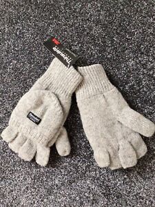 BNWT Mens Thinsulate Grey Fingerless/mittens Gloves One Size 