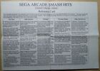 SEGA Arcade Smash Hits - Limited Collerctor´s Edition - Reference Card, 1990