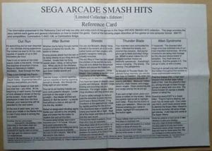 SEGA Arcade Smash Hits - Limited Collerctor´s Edition - Reference Card, 1990 - Bild 1 von 2