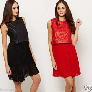 Chic Sleeveless Contrast Pleated Knee Length Black Red Dress Size S M L / 383 - Picture 1 of 6