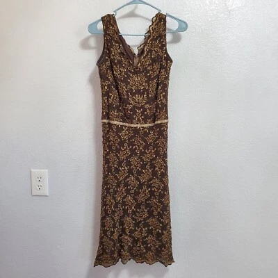 Vestido Alexia Admor para mujer talla M marrón Malla floral Encaje superposición Sin mangas Hada Foto 1 de 4