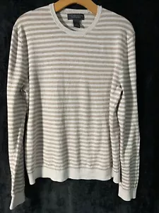The Mens Store Bloomingdales Mens Sweater Large Crew Neck Tan Stripe Beige Long - Picture 1 of 10