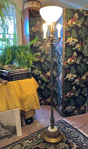 Antique Mabro Brass Torchiere Floor Lamp, Onyx/Marble Base, works - Picture 1 of 4